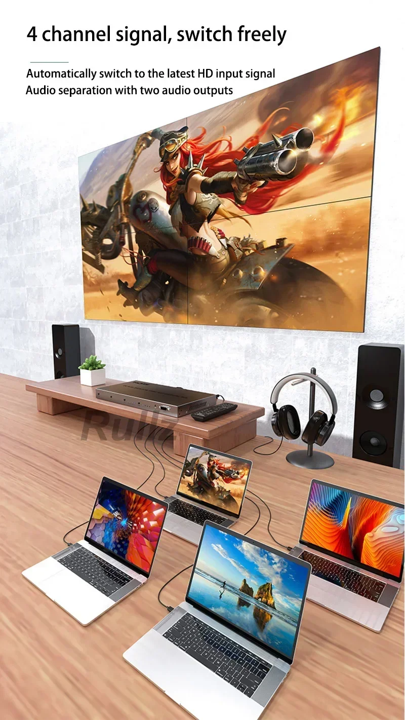 4K 4x4 HDMI 비디오 월 컨트롤러 자동 스위칭 1x2 1x3 1x4 2x2 3x1 4x1 멀티 스크린 모니터 스플라이싱 프로세서 3 4 TV 스플라이서