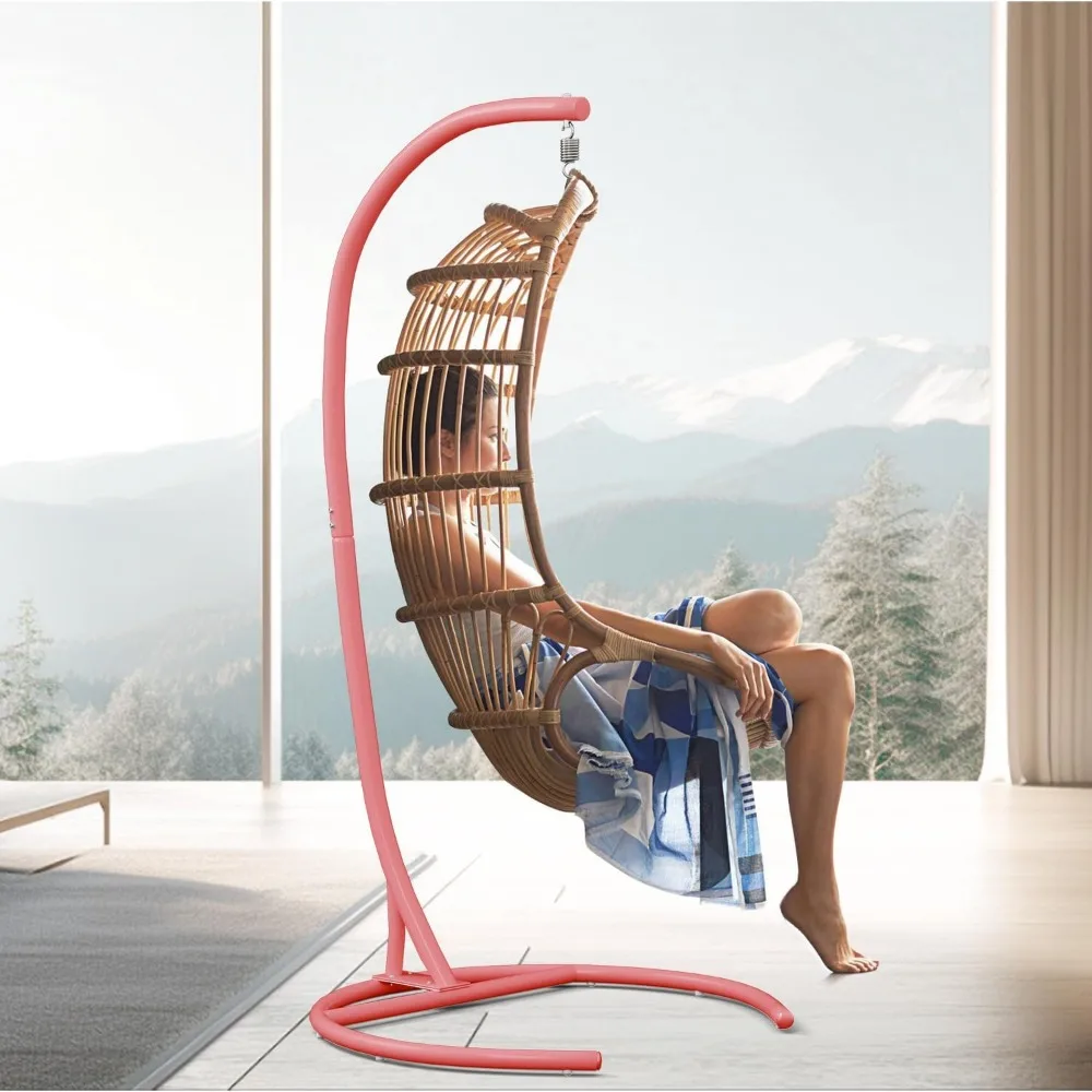 300lbs Hammock Chair Heavy Duty Hanging Chair Stand Only 360 Degree Rotation C Stand Frame, Patio Swings 5