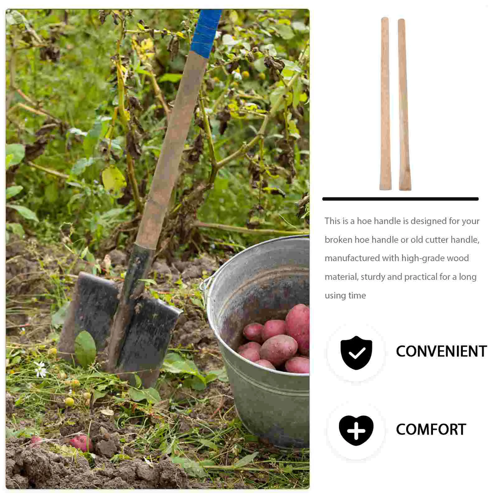 2 Pcs Solid Wood Handle Garden Accessories Replacement Hammer Tool Handles Hoe Grip Staff Deburring 2