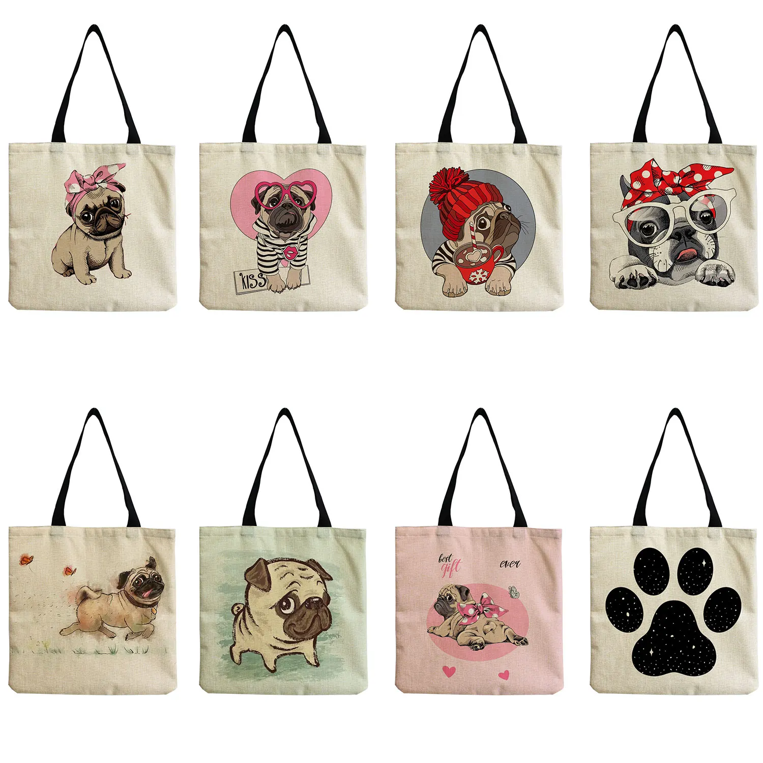 

Handbag Trendy New Tote Bag Female Women's Shoulder Bag Eco Reusable High Capacity Cartoon Animal Dog Print Shopping Bag Travel