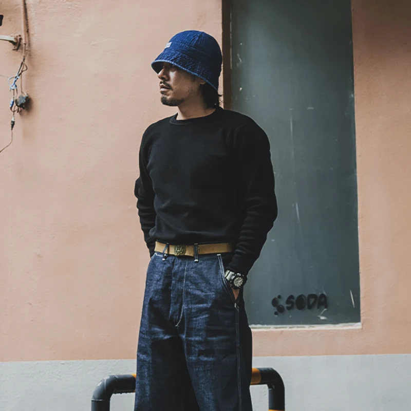 Warmth American Retro Men's Long Sve T-irt Heavyweight Cotton Wfle Pattern Base irt Youth Faion Casual Sle round...