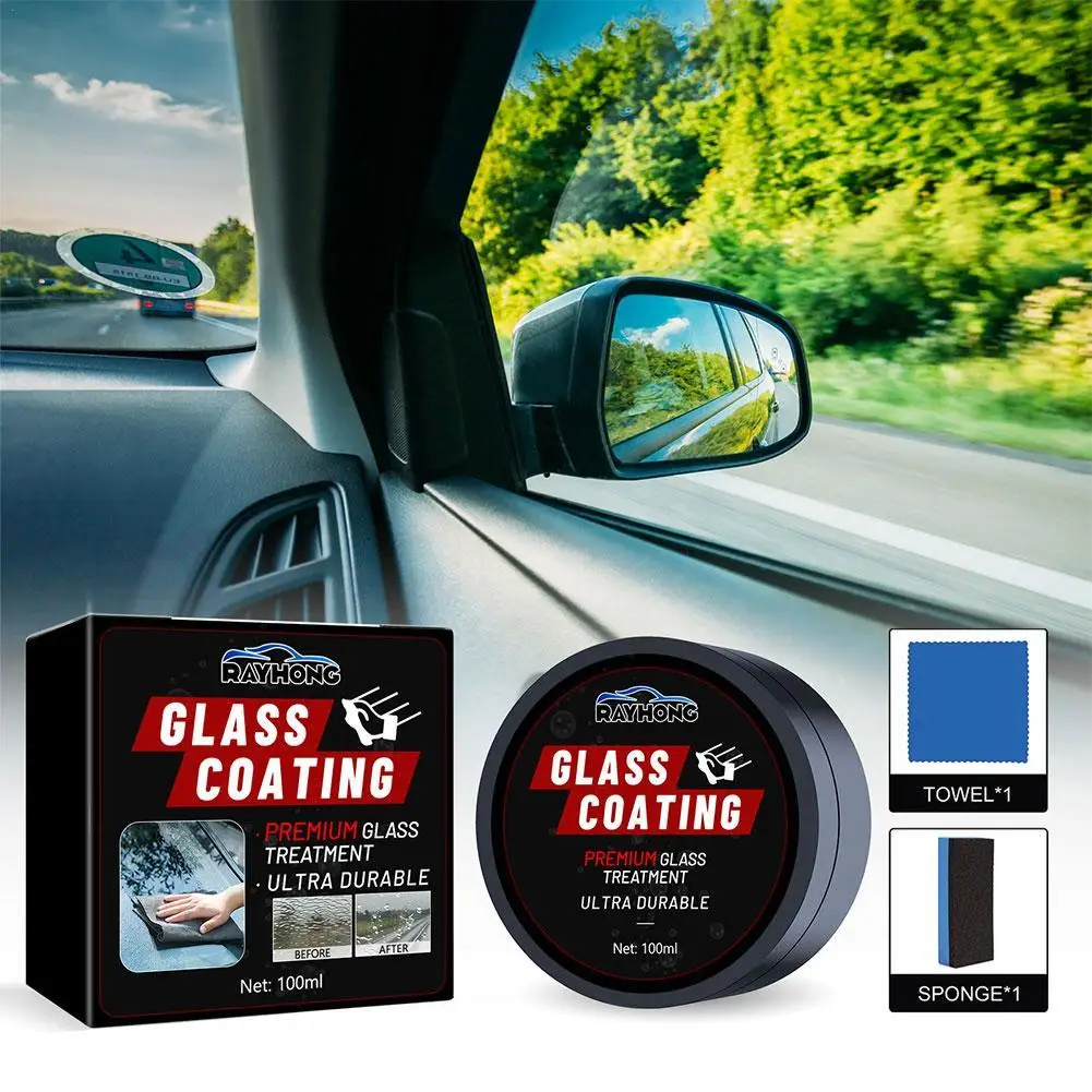 

Car Windshield Oil Film Removing Paste Set Glass Polishing Coating Rainproof Anti-fog Agent With Cleaning Sponge 100ml