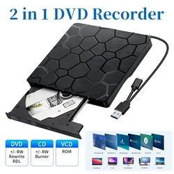 Compact USB - C External Optical Drive - Portable DVD/CD Writer & Reader (Black)