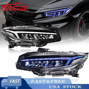 SINDAR RGB Headlights LED For Honda Civic 10th Gen 2016-2021 Sequential Front Lamp Pair