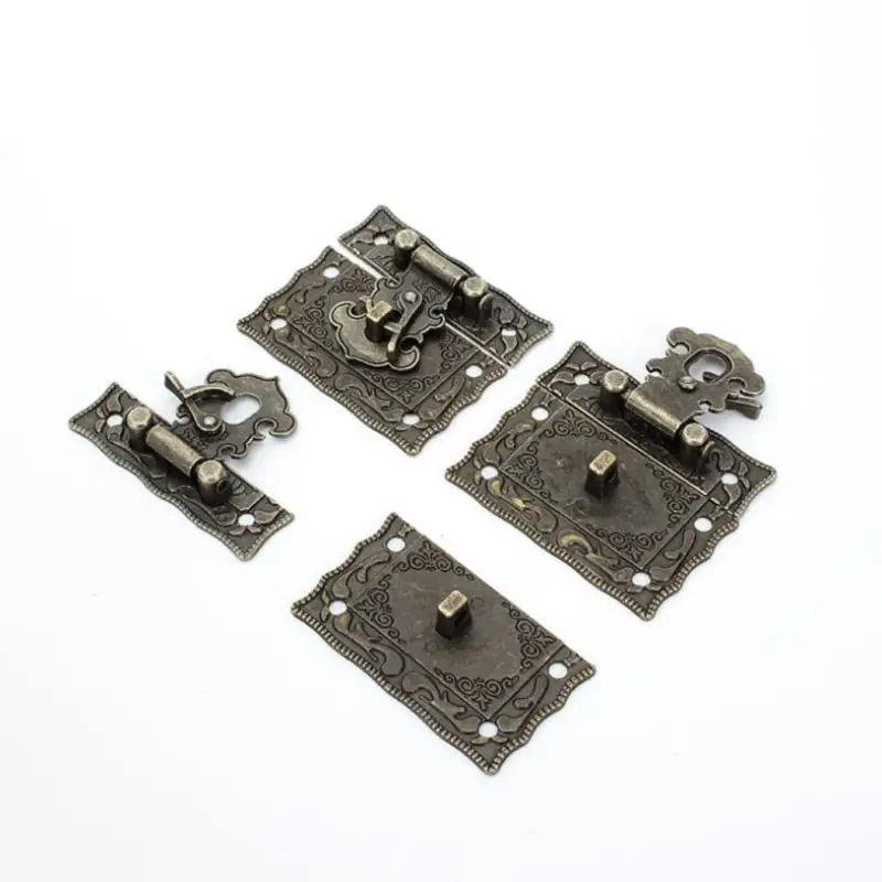 Cabinet Door Hinges Furniture Hardware Jewelry Box Hasps Decorative Latches 1pcs Box Latch Hasp Clasp + Hinges w/screw Suitcase Cabinet Antique Bronze Jewelry Wooden Case Vintage Hardware Old Fashion