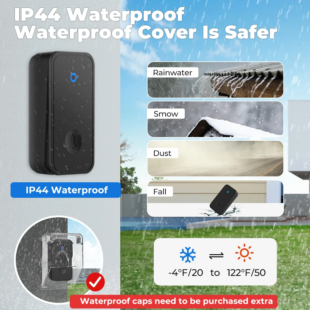 Wireless Doorbell Self Powered Waterproof Wireless DoorBell Door Bell Chime Ring No Battery Electric EU UK US Plug Smart Home 1 2 Button Receiver