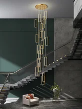 

Stair chandelier modern minimalist villa all copper living room lighting creative restaurant rotating duplex floor chandelier