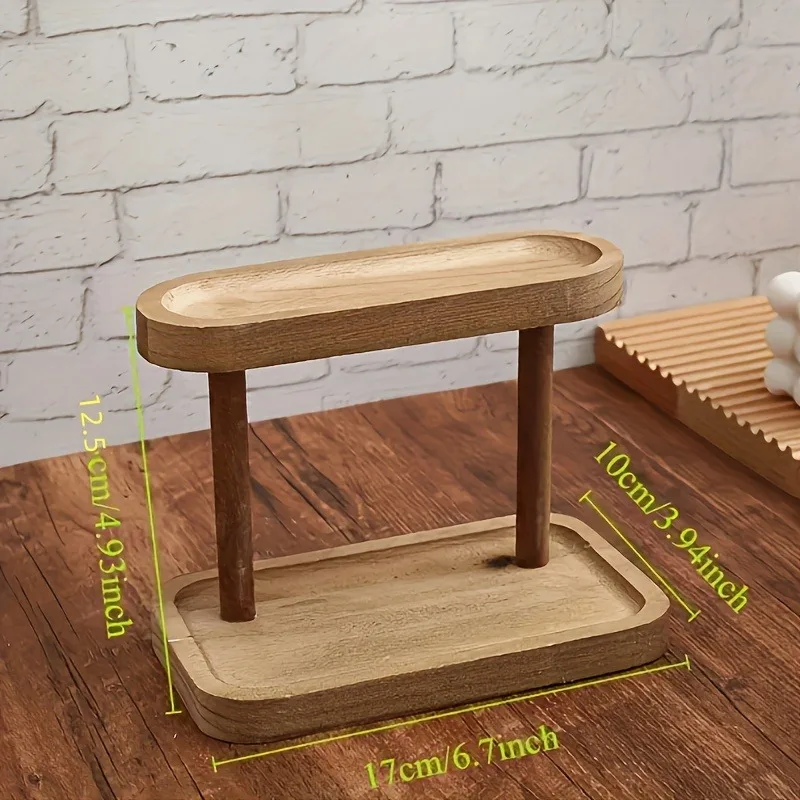 Set Organizzatore da Scrivania in Legno a 2 Livelli - Scaffale Multifunzionale per Gioielli, Cosmetici, Cancelleria e Decorazioni per la Casa - immagine 5