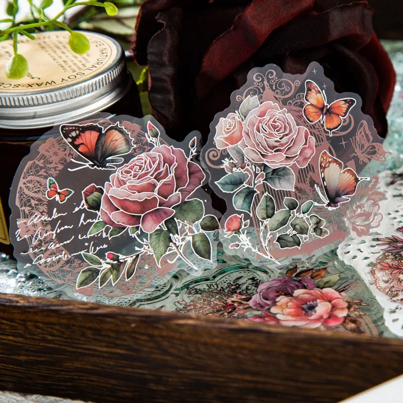 

30Pcs PET Stickers Lace Feast Series Lace Collage Elaborate DIY Black Night Lace Handbook Material Scrapbooking 100*159MM