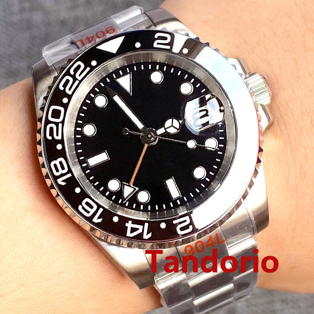 

Tandorio NH34A NH34 200M Waterproof 40mm Black Sterile Dial Luminous GMT Function Automatic Mens Watch Date Unidirectional Bezel