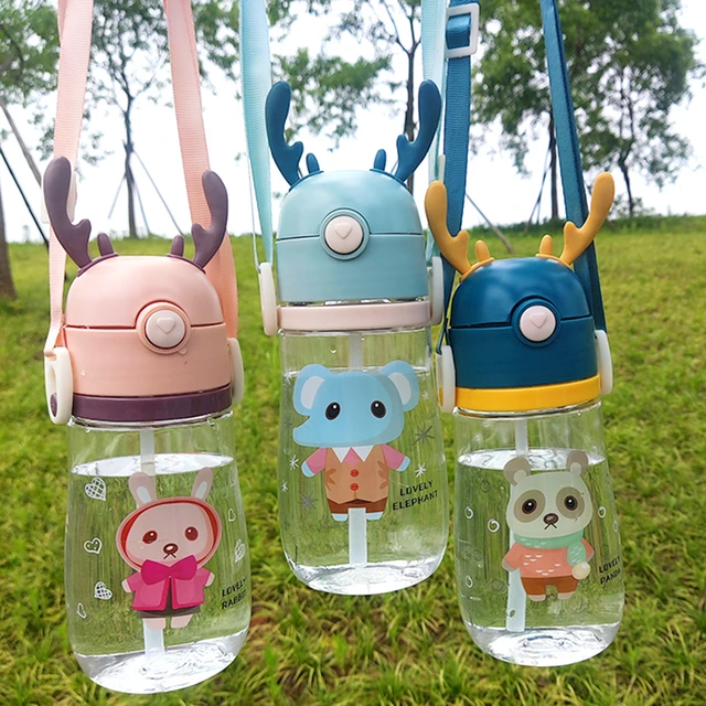 550ML Children Water Bottle for School Outdoor Travel Cute Cartoon Animal  Baby Water Bottles with Shoulder Strap for Boy Girl