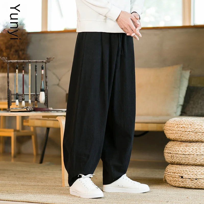 Chinese Style Tai Chi Pants For Men Spring Autumn Martial Arts Practice Pants Wide Leg Loose Fit Cotton Linen Long mens tai chi pants