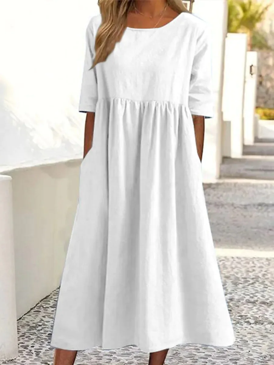 Oversized Cotton Linen Long Dress for Women Summer Casual Short Sleeve Blouse Skirt Beach Female Clothing S-5XL