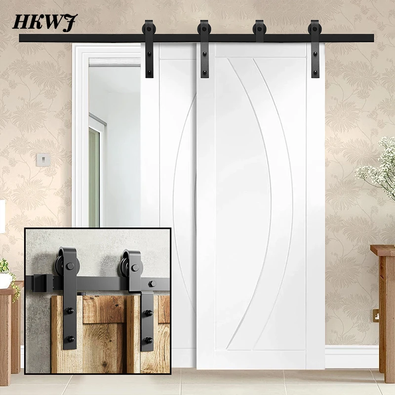 4 16FT Bypass J Shape Sliding Barn Door Hardware Kit for Modern Double