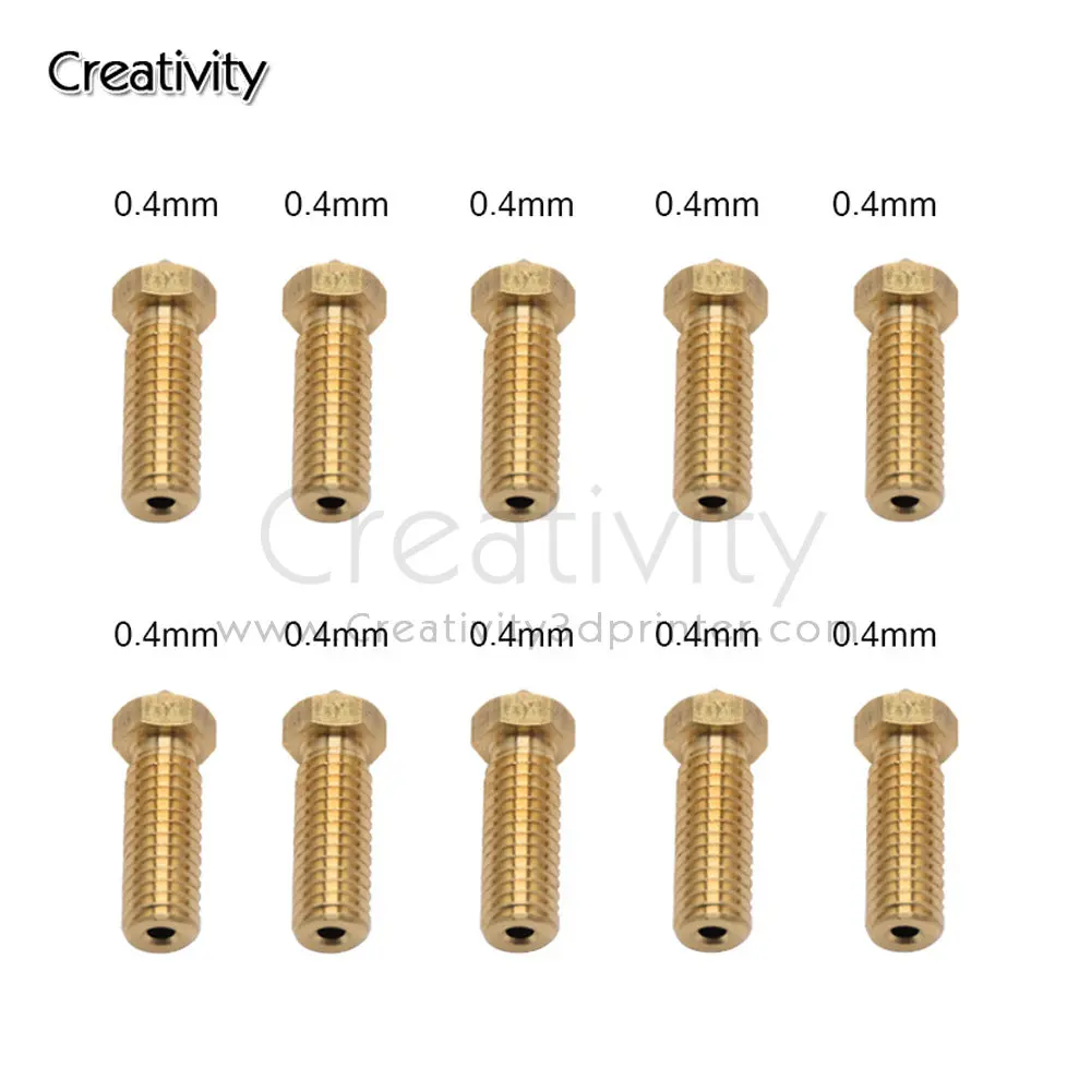 10PCS 3D Printer Volcano Nozzles Stainless Steel Brass M6 Thread Hotend Nozzle 0.2mm-1.2mm For 1.75mm Filament