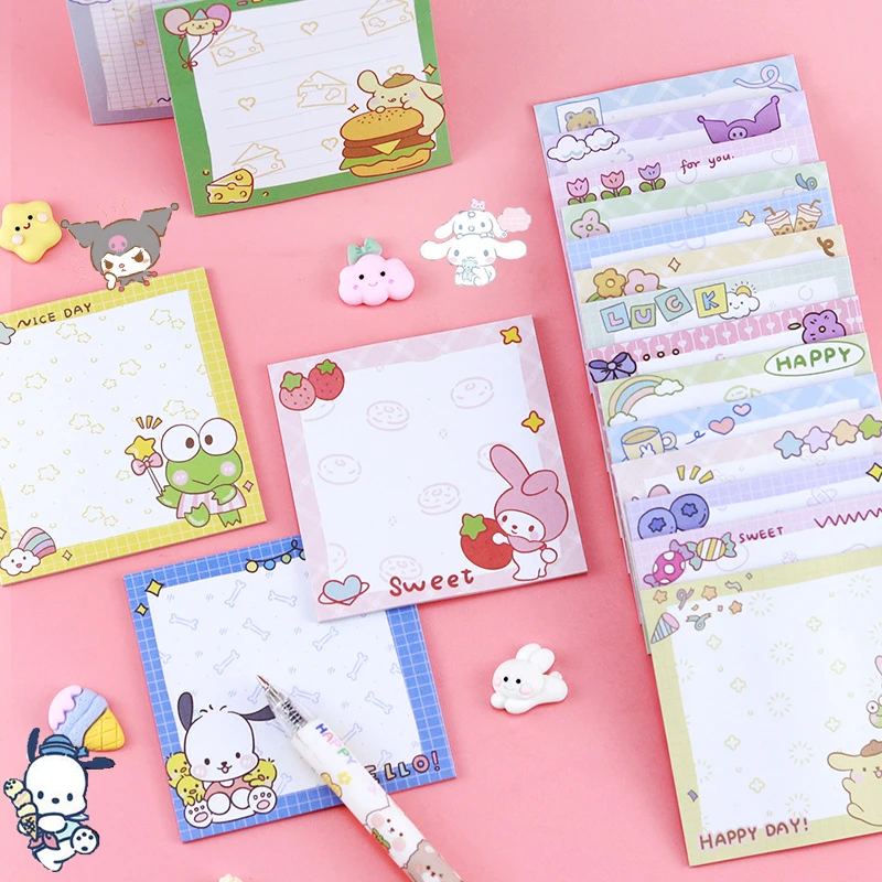 

4Pcs Sanrio Anime Sticky Note Paper Kuromi Cinnamoroll Kawaii Cute Student Leave A Message Paper Notepad Material Toys For Girls
