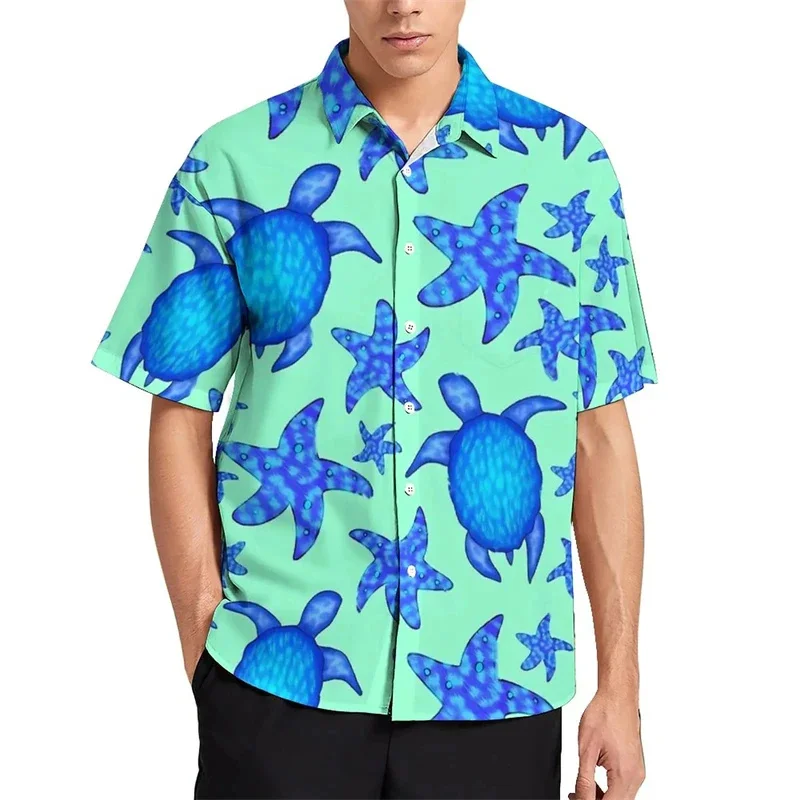 thumbnail image 1 of Blusas hawaianas con estampado 3D de tortugas marinas, camisas de playa con estampado 3D de estrellas de mar y animales para hombre, ropa de vacaciones, camisetas Y2k para hombre, 1 of 5
