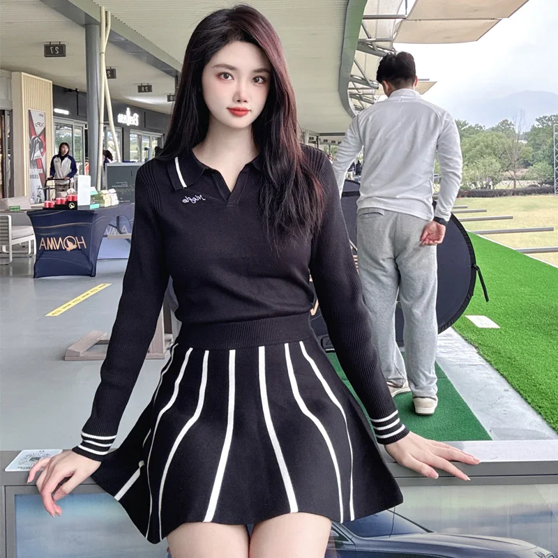 Autumn and Winter Golf Women's Sweater Elastic Comfortable Warm Long Sleeve Top High Quality Outdoor Leisure Sports Suit Skirt