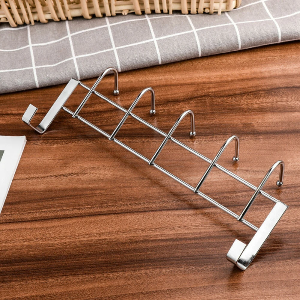 5 Hooks Door Rear Hook Stainless Steel Clothes Bag Hanger Hat Sundries Storage Rack Hanger Towel Home Bathroom Organizer For Door Hook