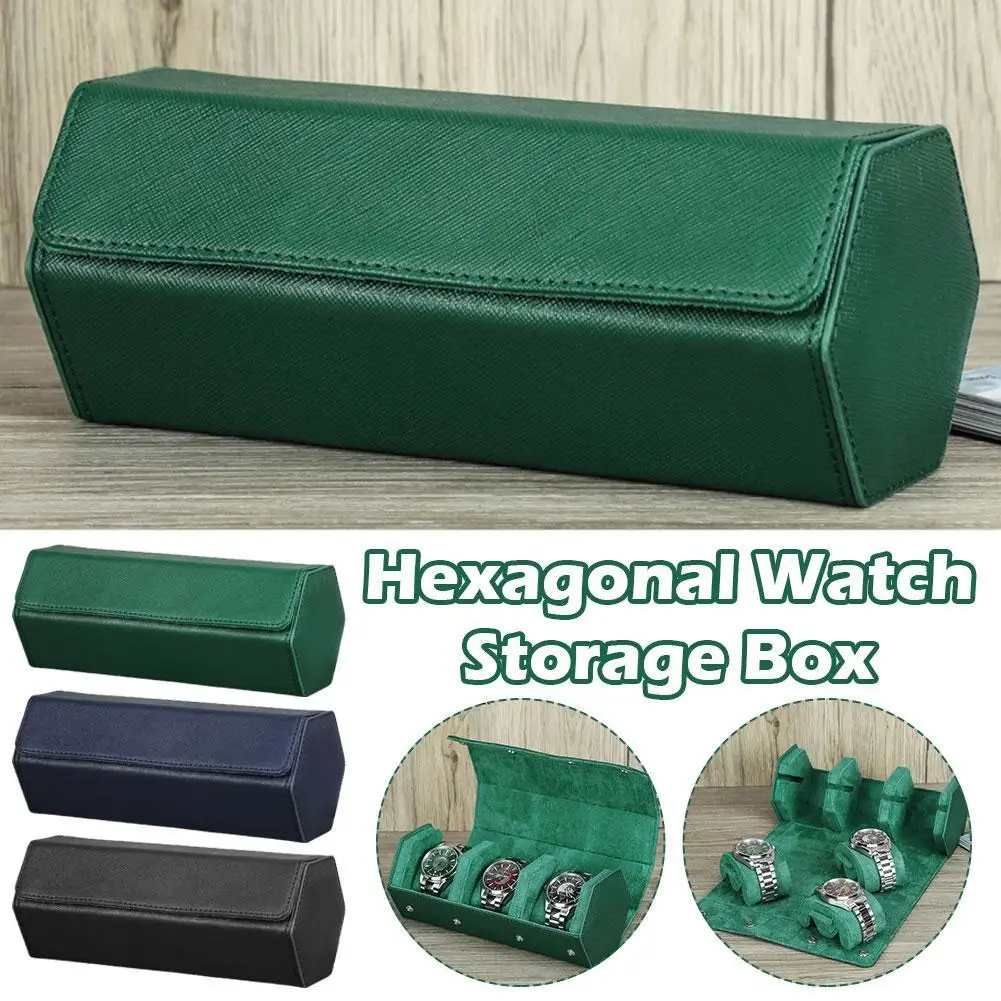 

Portable 3 Slots Watch Roll Watch Box Leather Watch Travel Cases Jewelry Storage Organizer Display Green Travel Watch Case Gifts