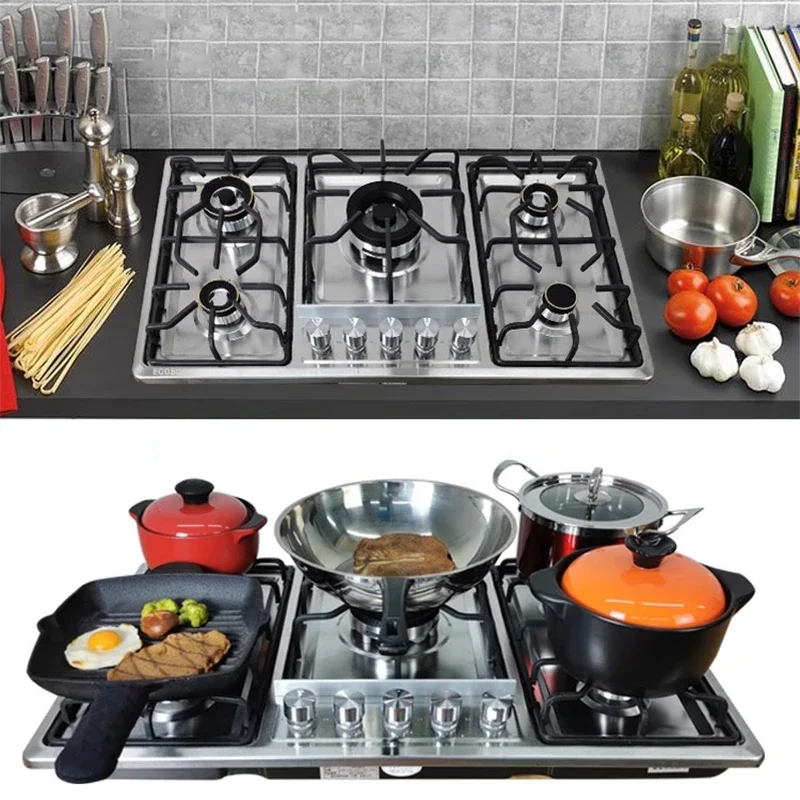 Five-hole Gas Cooktop Stainless Steel Built-in 5 Burners Stovetop LPG/NG Convertible Gas Stove Top Dual Fuel Hob 3