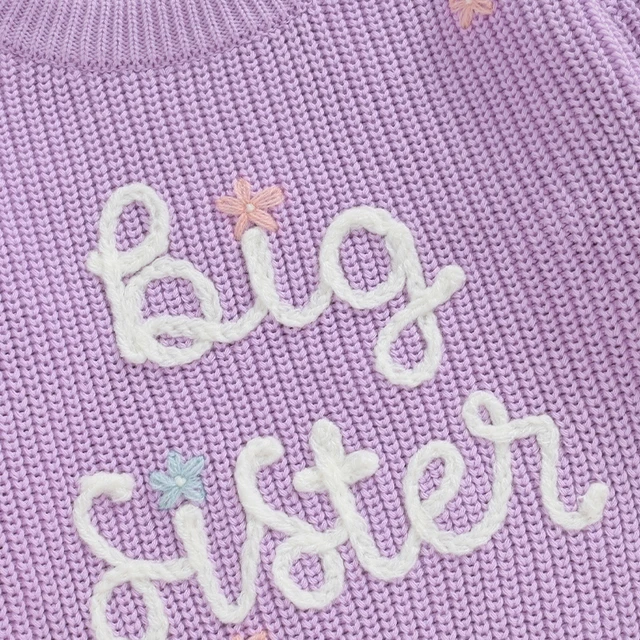 Big Sister Little Sister Matching Outfits Toddler Girl Embroidery Knit Sweater Warm Sweatshirt Fall Winter Clothes 2
