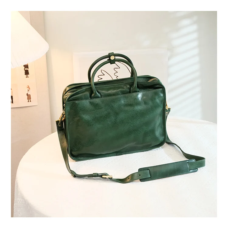 Vintage Luxus handgefertigte echtes Leder große Kapazität Damen Aktentasche Modedesigner Erste Schicht Rindsleder Laptop Handtasche – Detail 10