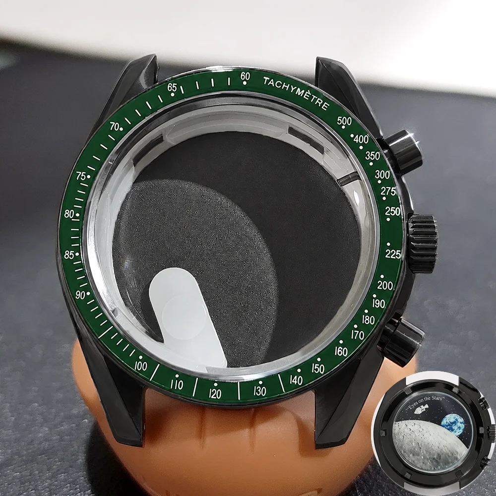 Moon Phase Chronograph Watch Case - 39.7MM Stainless Steel with Moon Pattern Back