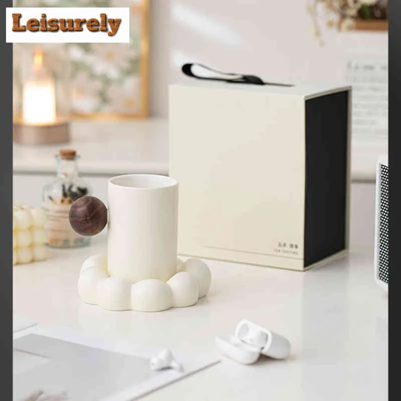 280ml Gradient Cloud Ceramic Coffee Mug with Plate Couple Handgrip Cups Afternoon Tea Mug Household Cup Saucer Kit Tea Items