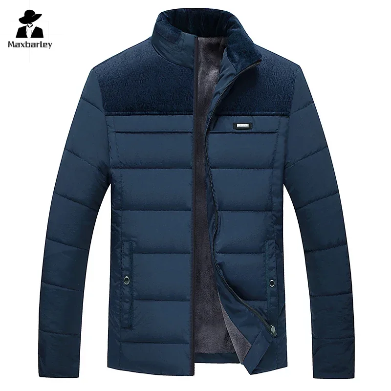 Men's Plush Thickened Parkas Stand Collar Jacket Men's Parker Coat Warm Winter Thick Zipper Fashion Coat Padded Overcoat for Men