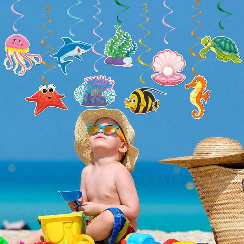 Under The Sea Party Hanging Spirals Shell Starfish Seahorse Seaweed Garland Pendant Happy Summer Ocean Birthday Party Decoration