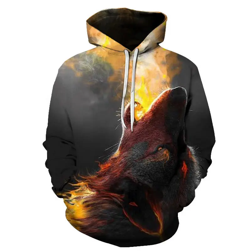 

Animal Wolf Pattern Hooded Pullover Women Men's Loose Couple Hoodie Pocket Casual 3D Digital Printing Sweatshirts Harajuku