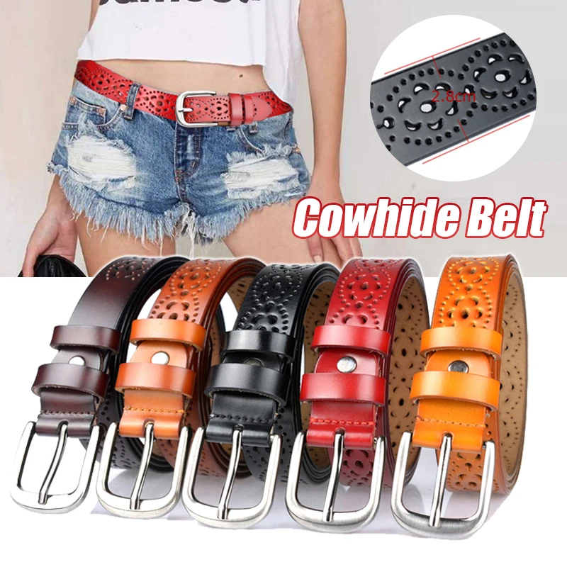 thick black belt New Style Women Cowhide Belt Personality Hollow Fashion Cowhide Pin Buckle Belt Women Jeans Dress Waist Straps Decor plus size belts