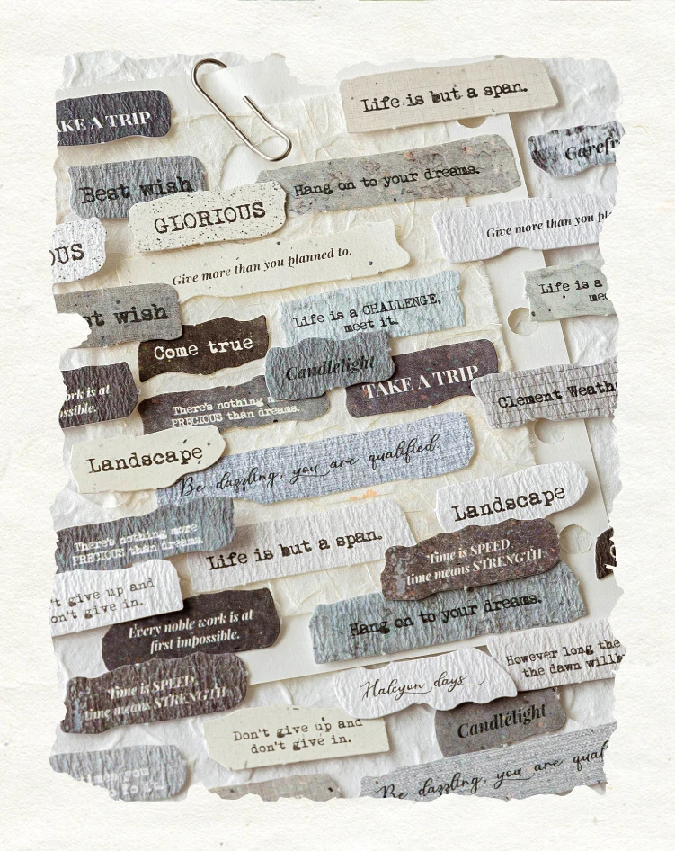 JIANQI 50 Stück Vintage englische Buchstaben Aufkleber Spezialpapiermaterial DIY Scrapbooking Junk Journal Dekor Aufkleber Briefpapier – Detail 8