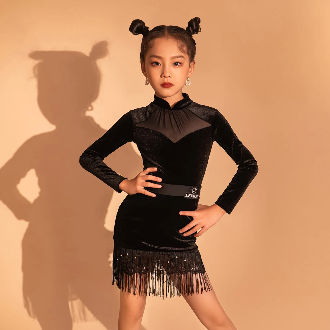 

New Latin Dance Performance Costumes For Girls Long Sleeved Skirts Suit Rumba Tango Samba Latin Dance Dress Dancewear DQS11050