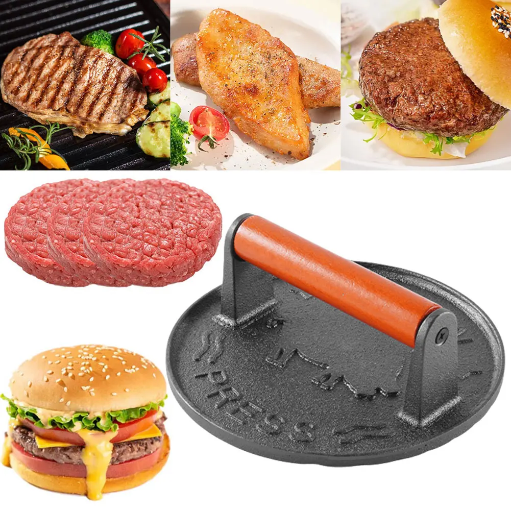 CastIronSmashBurgerPressHeavyDutyHamburgerPattiesMeatMasher