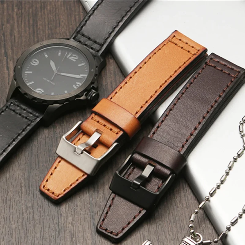 

22mm 24mm high quality watchband For Fossil JR1354|1487|1424 Retro quick release genuine leather diesel strap black dark brown