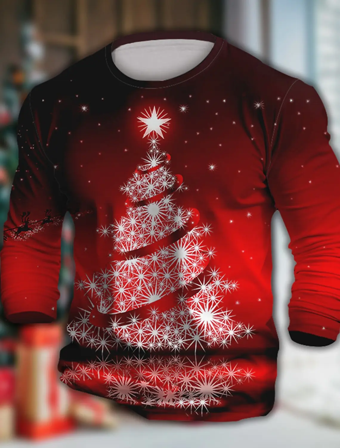 

Men's T-Shirt 3D print Elk/Snowman Graphics Casual Christmas Tops Long Sleeve Crew Neck Shirt Spring & Fall Clothing Apparel