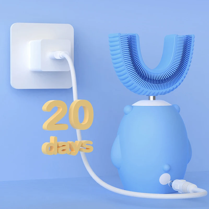 360° Sonic Electric Toothbrush U Shape Rechargeable for Kids Children Automatic Silicone Tooth Brush Smart Timer Blue Light IPX7