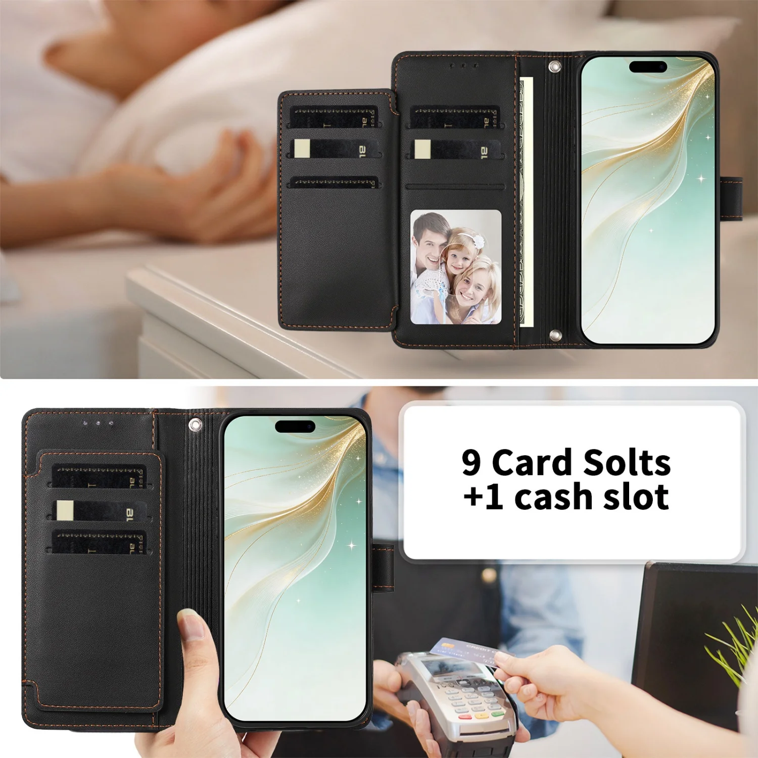 Premium PU Leather Flip Phone Case with Card Holder and Wallet Cover