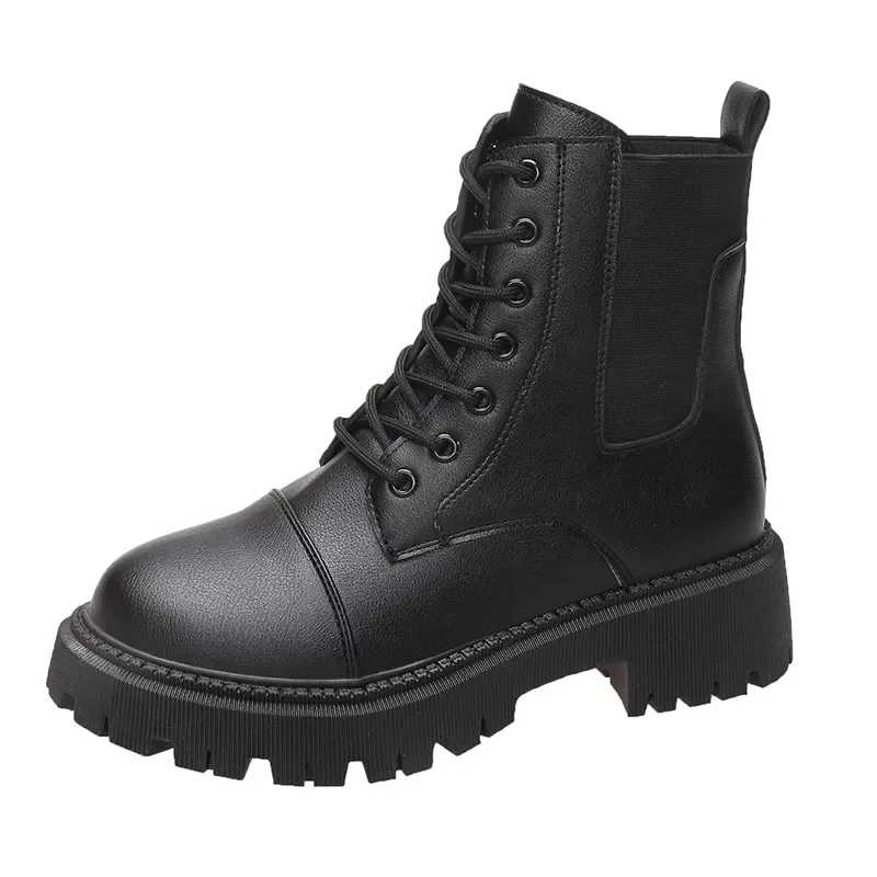 

Women's Luxury Snow Boots 2023 Winter New Designer Lace Up Round Toe Solid Warm Platform Shoes WaterProof Short Boots Goth Shoes
