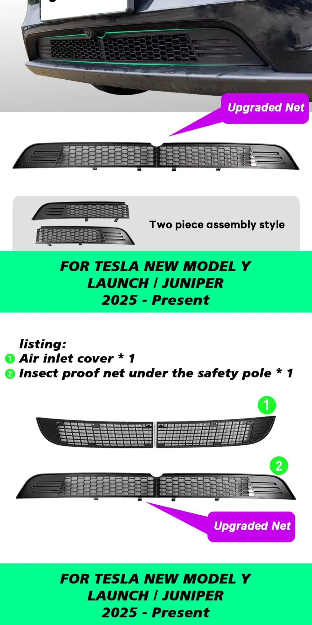TESY Für Tesla Model Y L YL / Y Launch Juniper Innerer Lüftungsgitter Unterer Stoßfänger Anti-Insekten-Netz Lufteinlass Staubschutzabdeckung – Detail 19