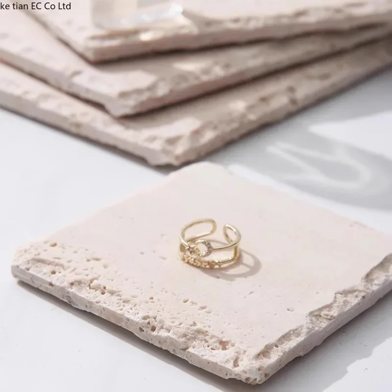 Wabi Sabi style natural cave stone flat plate Irregular edged beige cave stone tray Aromatherapy perfume jewelry storage tray 4