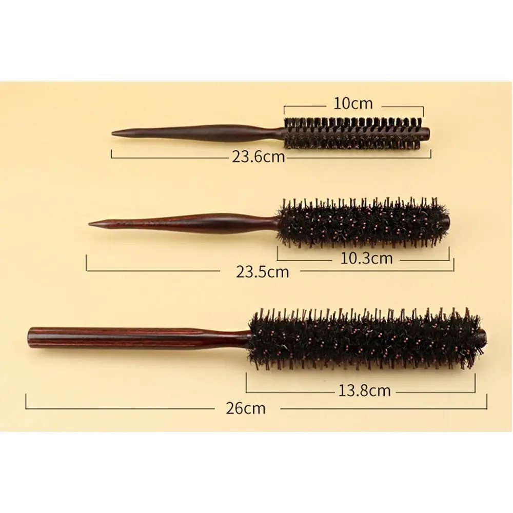 

Anti Static Boar Bristle Hair Brush Wooden Handle Small Round Brush Blow Drying Styling Hair Brush Hair Curly Comb Hair Brush