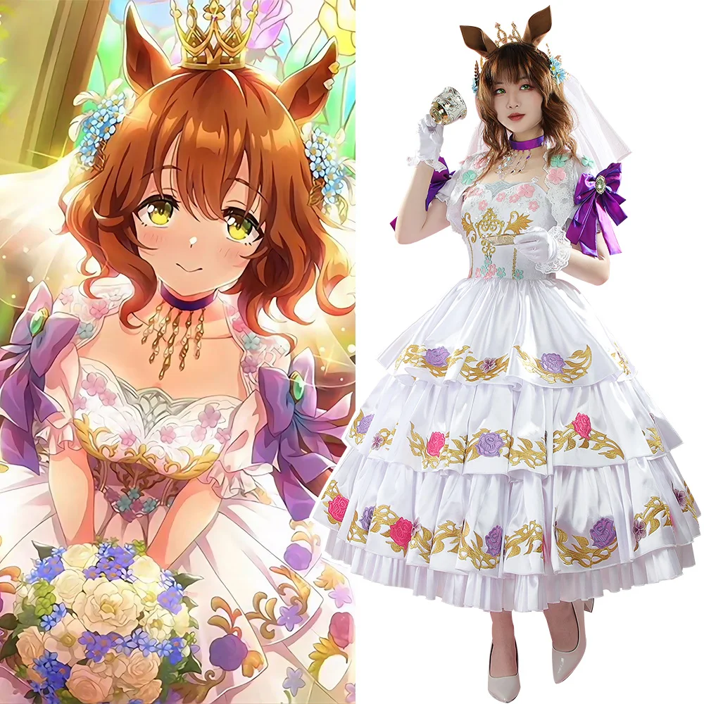 

Anime Game Pretty Derby Aston Machan Cosplay Costume Wedding Dress Halloween Party Role Play Clothing