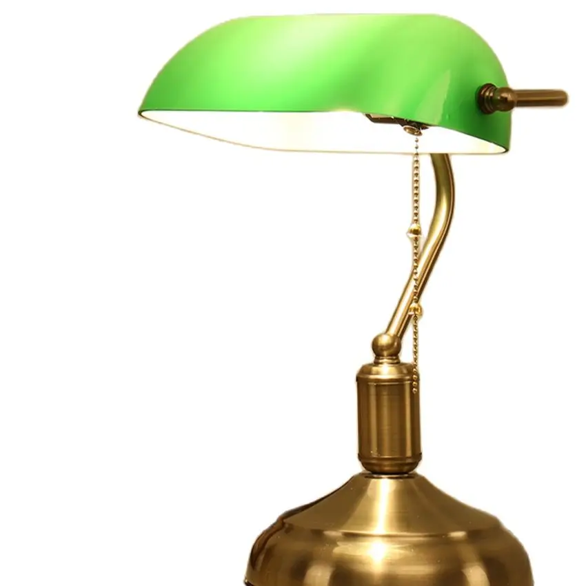 

American vintage green lampshade table lights study desk reading lamp bank eye protection bedroom table lights loft lighting