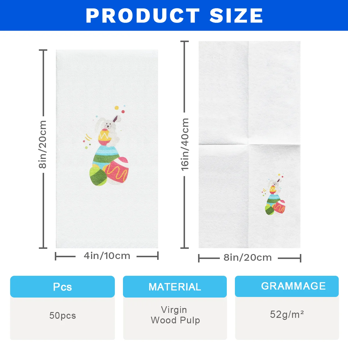 JINYUDOME Easter Napkins 50Pcs,Bunny Disposable Linen Feel Dinner Napkins for Easter Party, Brunch,Table Decoration,7.87x15.75in