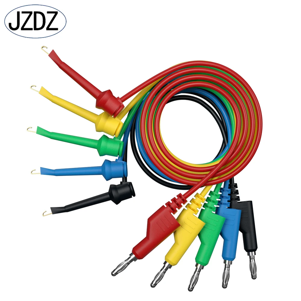 JZDZ 5pcs 4mm 바나나 플러그 테스트 클립/후크 멀티 미터 테스트 리드 전기 테스트 케이블 라인 점퍼 와이어 DIY 도구 J.70054-2