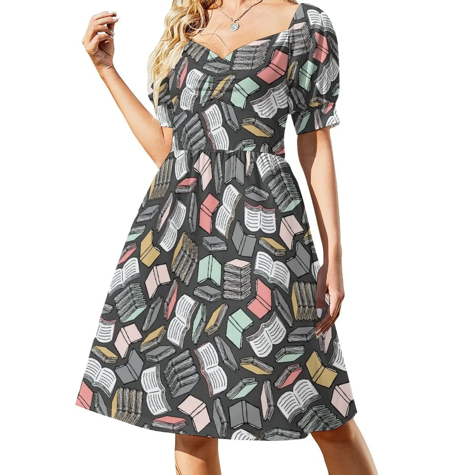 thumbnail image 1 of Tantos libros... Vestido de manga corta Vestido para mujer Vestido para niñas, 1 of 8