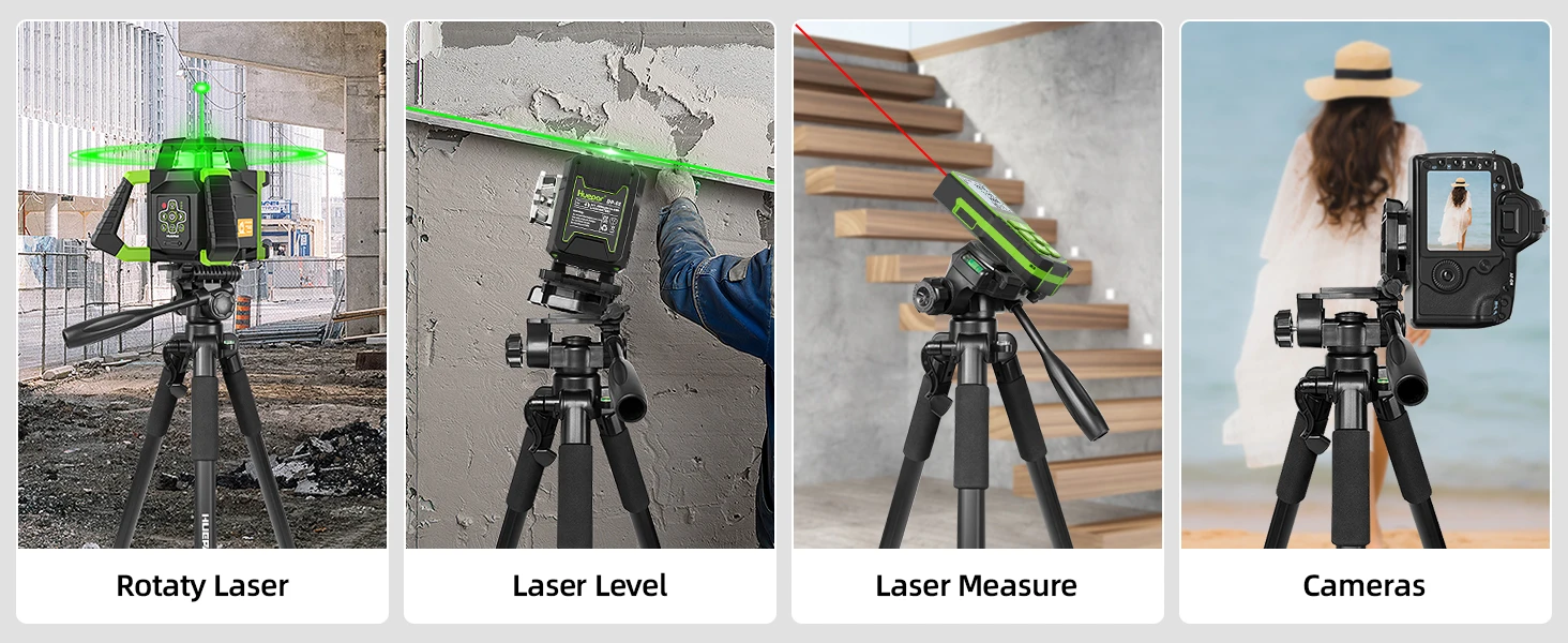 Huepar Tripod For Laser Level 1.6M/62.99'' Stand Adjustable Height With Swivel P